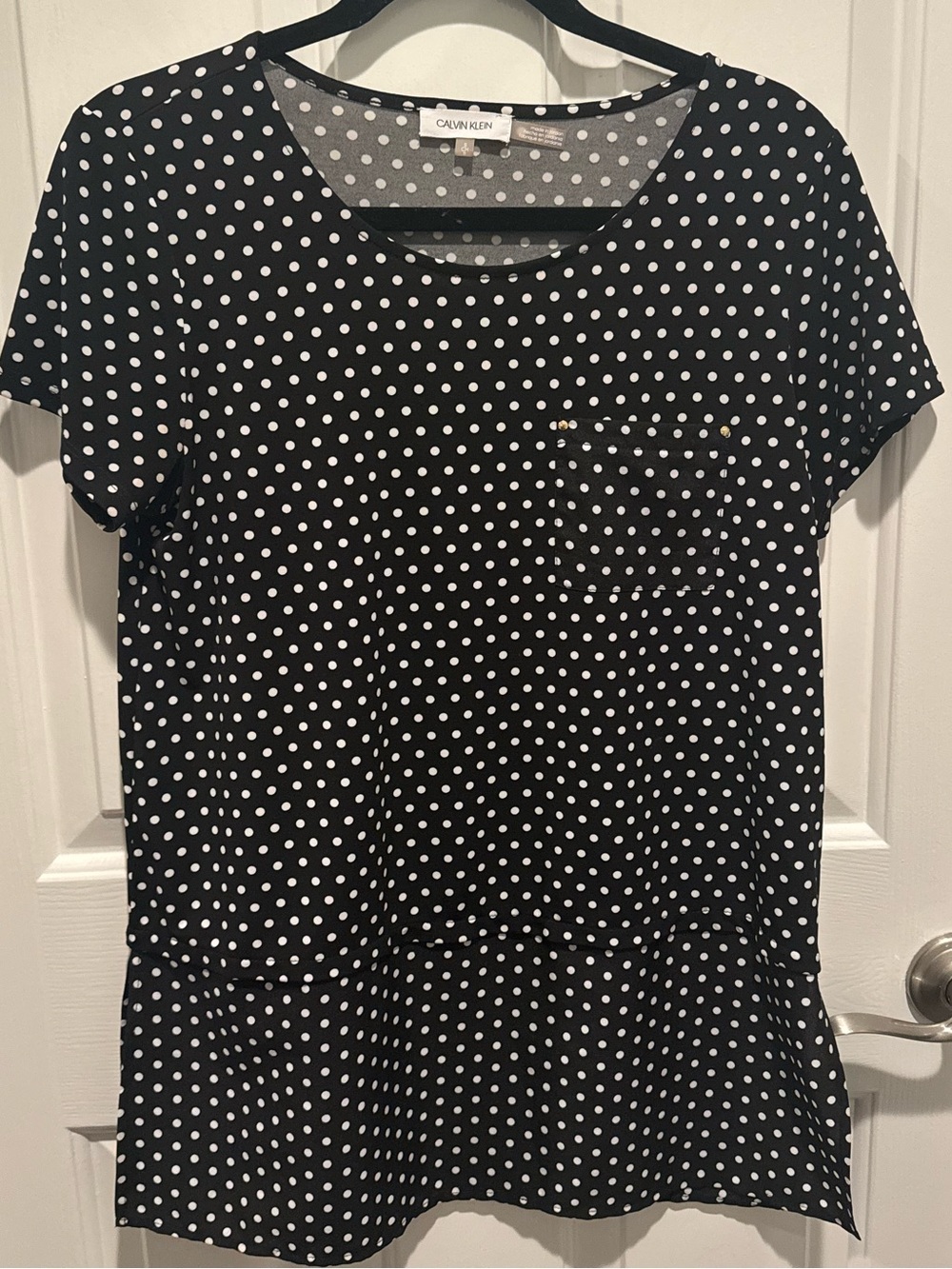 Calvin Klein Black White Polka Dot Short Sleeve Top Size S